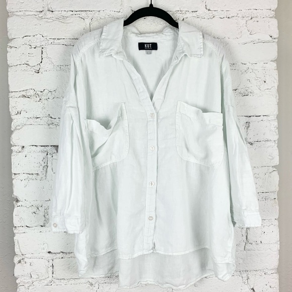 Evereve Kut from the Kloth Zuma Drop Shoulder Button Down Blue White XL - Picture 2 of 15